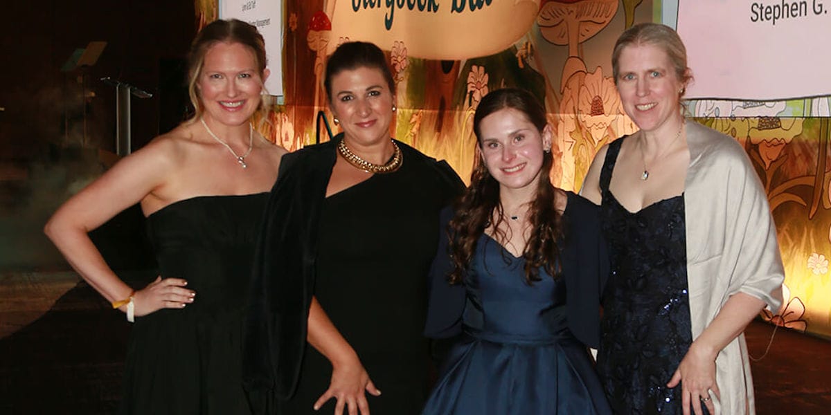 Photo of Kendra Becker, Laurie Manzo, Maegan Taylor and Dr. Kathryn Brigham at the 2023 Mass General Hospital Storybook Ball.